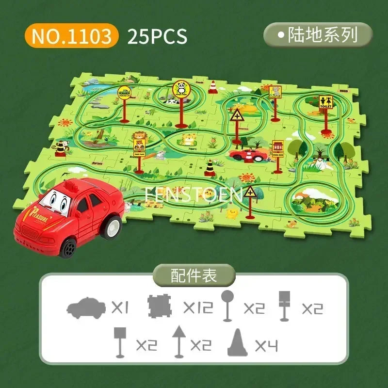 5-25Pcs DIY Assembly of Electric Track City Scene Children's Educational Track Car Puzzle Car Track Game Set Children's Gifts