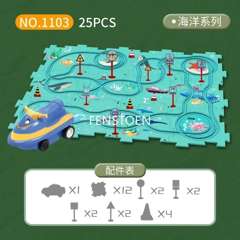 5-25Pcs DIY Assembly of Electric Track City Scene Children's Educational Track Car Puzzle Car Track Game Set Children's Gifts