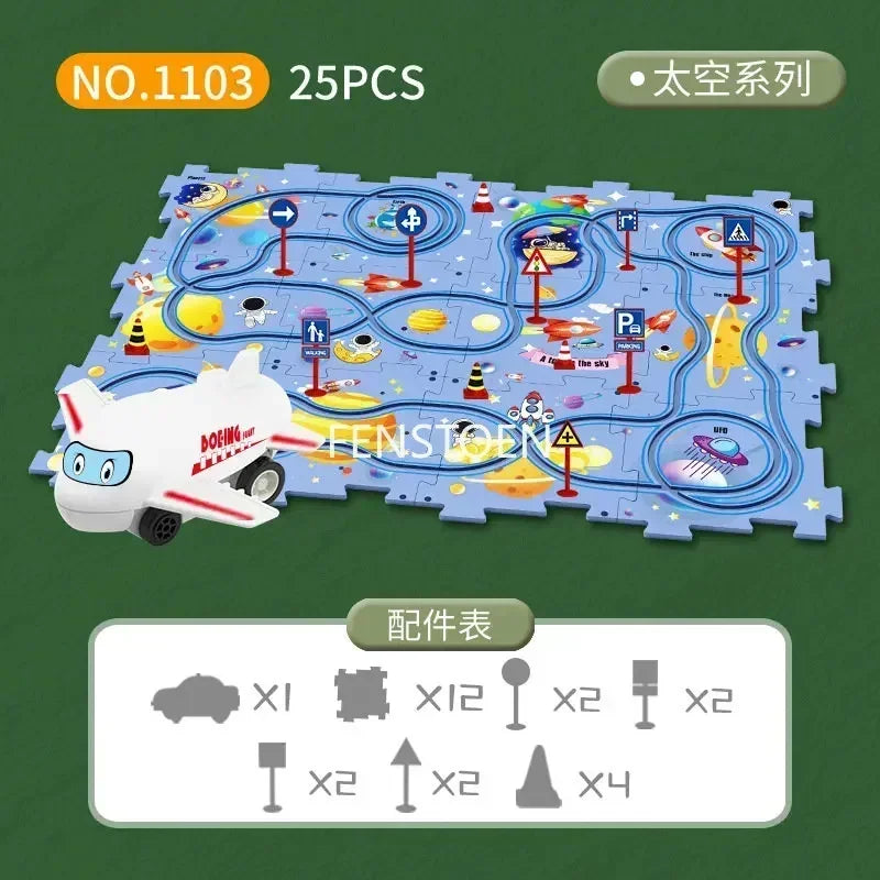 5-25Pcs DIY Assembly of Electric Track City Scene Children's Educational Track Car Puzzle Car Track Game Set Children's Gifts