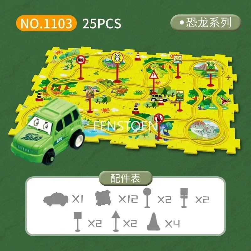 5-25Pcs DIY Assembly of Electric Track City Scene Children's Educational Track Car Puzzle Car Track Game Set Children's Gifts
