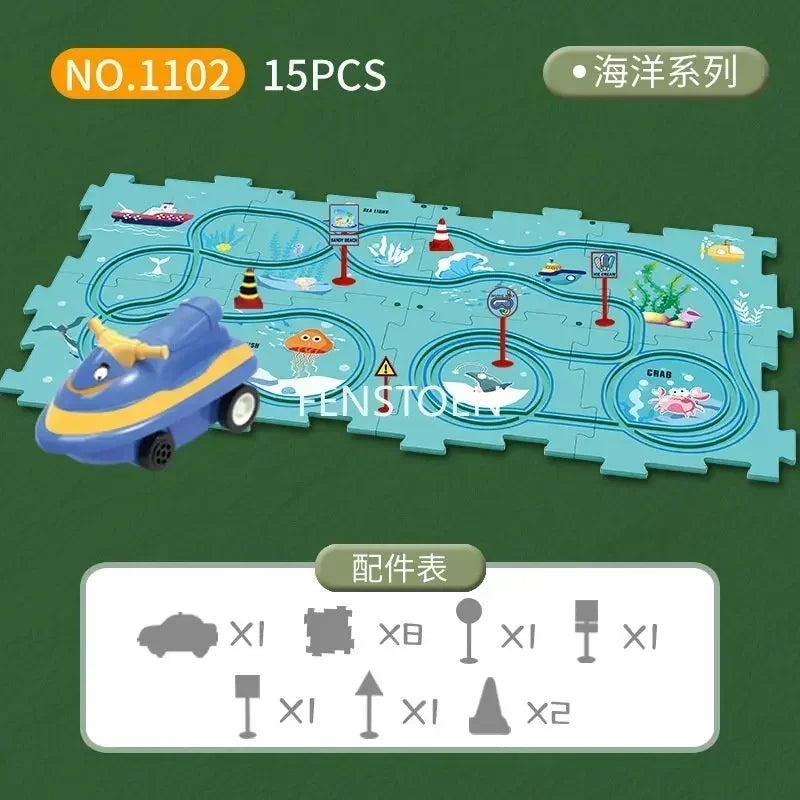 5-25Pcs DIY Assembly of Electric Track City Scene Children's Educational Track Car Puzzle Car Track Game Set Children's Gifts
