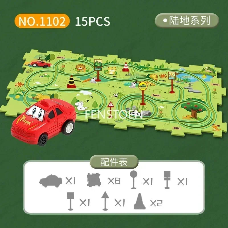5-25Pcs DIY Assembly of Electric Track City Scene Children's Educational Track Car Puzzle Car Track Game Set Children's Gifts